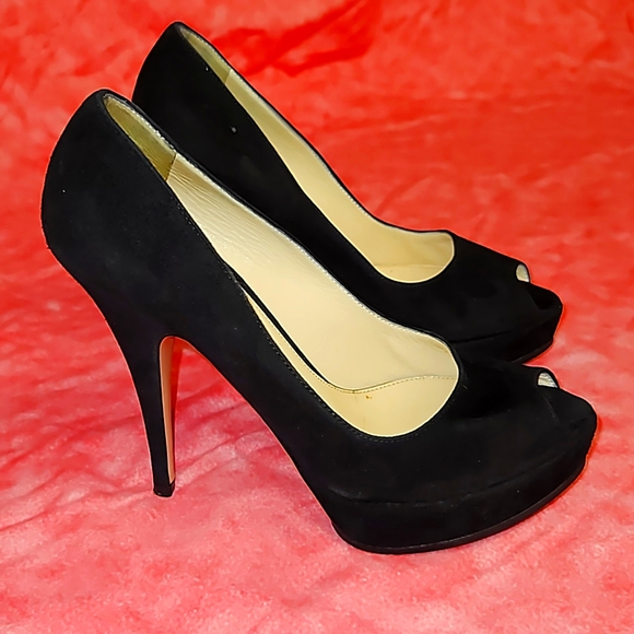 Prada Pumps Black Suede Peep toe size 38.5 Calzature Donna Camoscio Platform